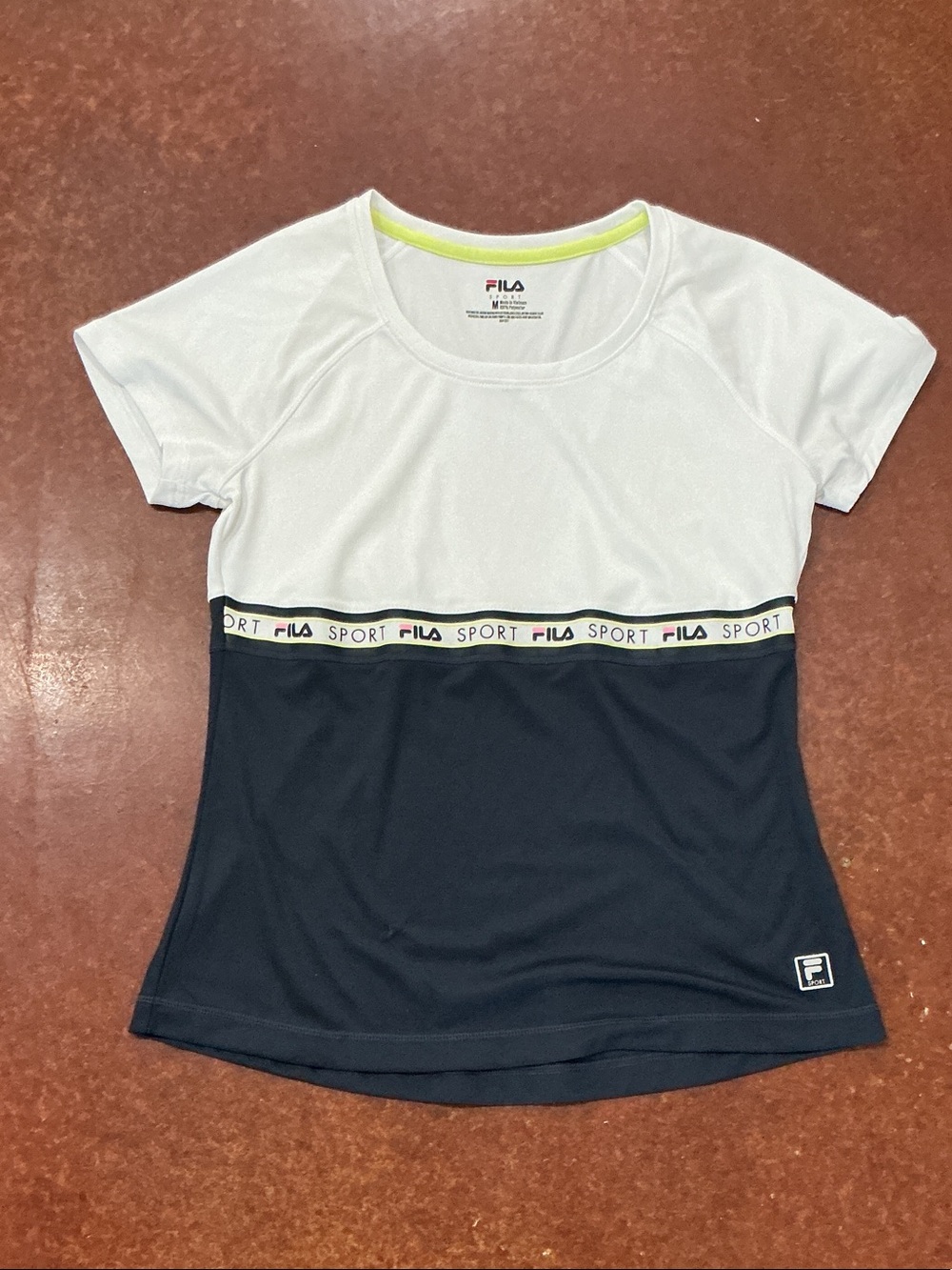 Fila White and Navy Short Sleeve Sport Tee with Branded Waistband
